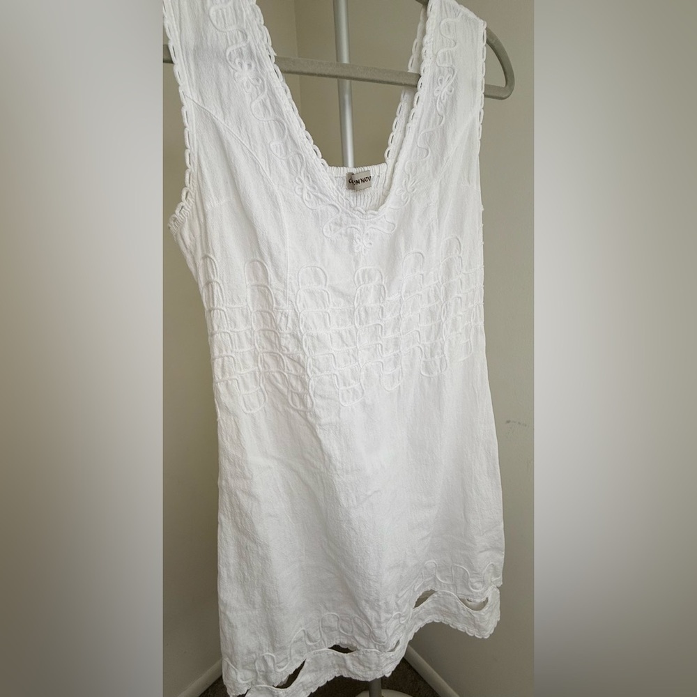 Cotton Natural White Summer Preppy Classic Resort dress V neck sleeveless med - Picture 5 of 15